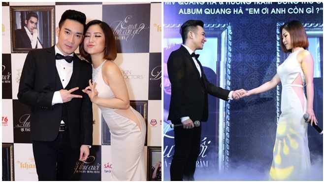 Quang Hà 'tay trong tay' cùng Hương Tràm trong họp báo ra mắt dự án kép