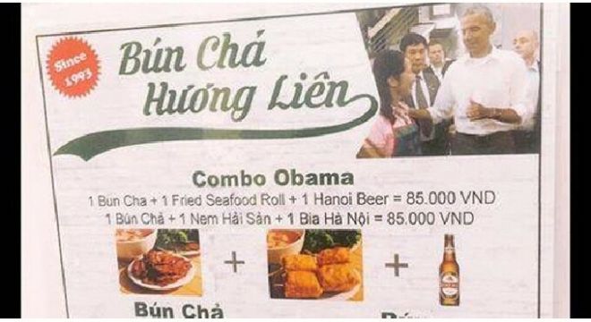 Tự ý in hình Obama lên menu, bún chả Hương Liên đang phạm luật