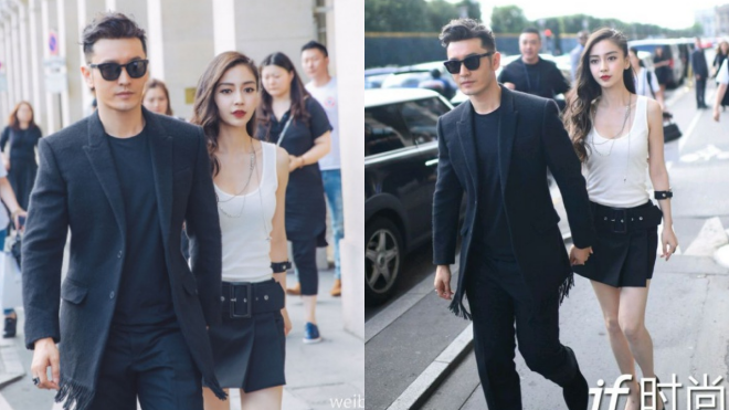 Huỳnh Hiểu Minh nắm chặt tay Angela Baby ở trời Tây