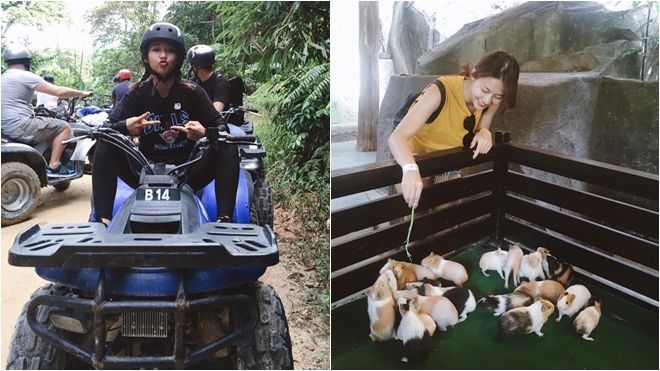 Khả Ngân du hí Malaysia chơi bắn cung, lái xe địa hình