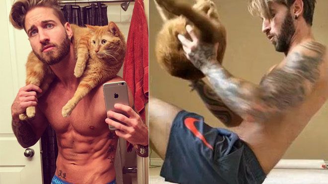 Trai đẹp này đã gây sốt Instagram vì tập thể dục cùng… mèo cưng!