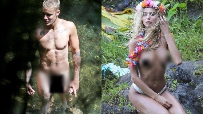 Sau Orlando Bloom, đến lượt Justin Bieber cùng bạn gái khỏa thân tắm suối