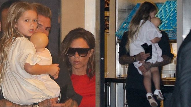 Ngoan ngoãn trong vòng tay bố, Harper Beckham càng lớn càng đáng yêu
