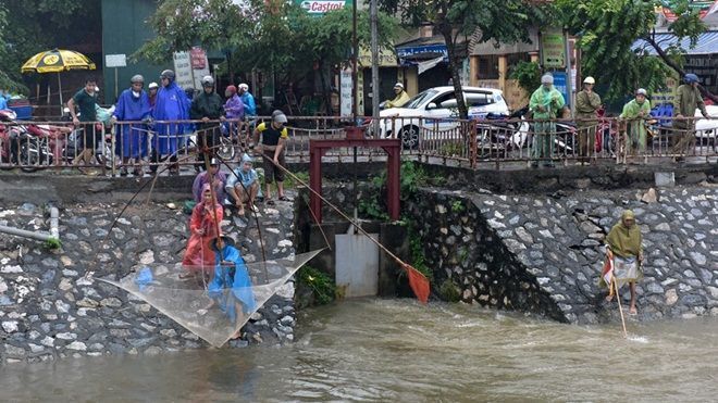 Hà Nội: đánh bắt cá trên vỉa hè, sông hồ sau mưa lớn