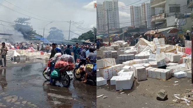 TP. HCM: Cháy lớn tại chợ đầu mối nông sản Thủ Đức, tiểu thương ôm đồ tháo chạy