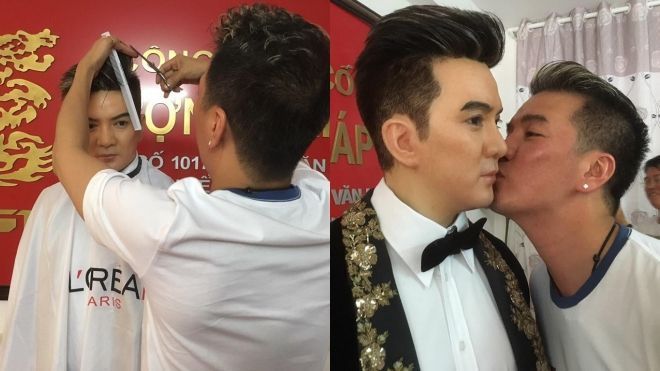 Đàm Vĩnh Hưng tự tay cắt tóc cho tượng sáp của mình