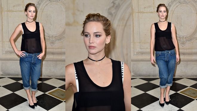Quần jeans và tank top đến show Dior: Vâng, Jennifer Lawrence!