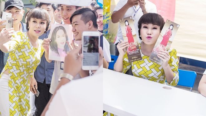 Hàng ngàn sinh viên không ngại nắng nóng xếp hàng để có chữ ký Việt Hương