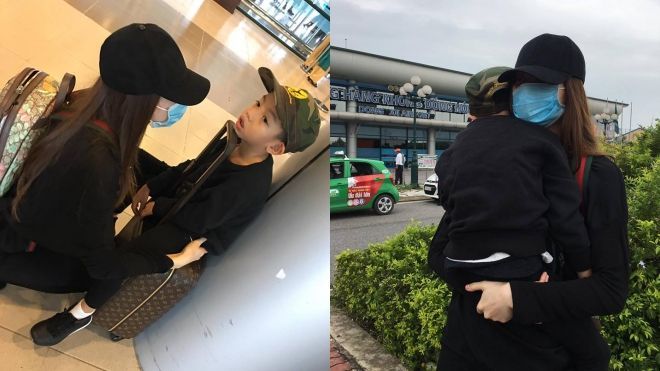 Hồ Ngọc Hà bịt khẩu trang kín mít, cùng con trai Subeo về Quảng Bình cứu trợ quê hương