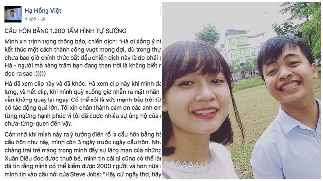 Chàng trai cầu hôn bằng 1200 tấm ảnh selfie khiến bạn gái 'sung sướng' phát khóc