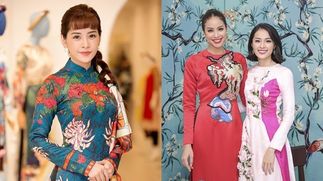 Phạm Hương, Chi Pu đằm thắm trong thiết kế áo dài tại triển lãm