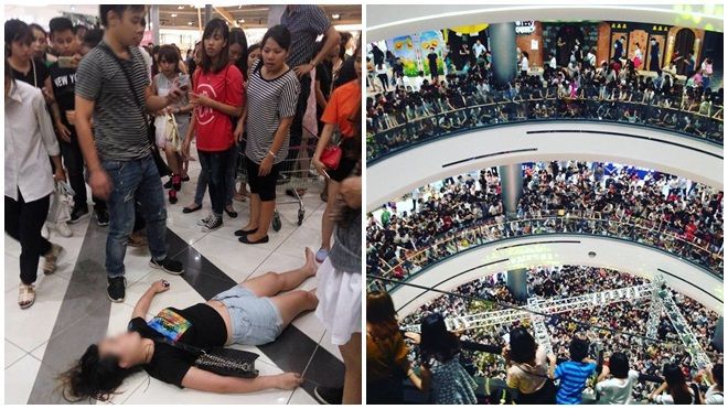 Một cô gái chen lấn đến ngất xỉu ở Aeon Mall trong buổi tối có Noo Phước Thịnh biểu diễn
