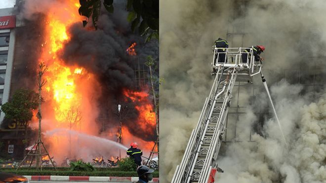 Chùm ảnh toàn cảnh về vụ cháy dãy karaoke Trần Thái Tông khiến 13 người chết