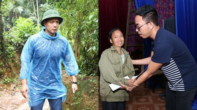 Bình Minh và nhạc sĩ Nguyễn Hồng Thuận đội mưa cứu trợ, xây nhà cho người dân vùng lũ