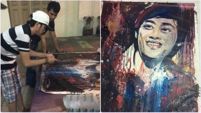 Nghệ sĩ Hoài Linh ký tặng tranh chân dung để đấu giá từ thiện vì miền Trung