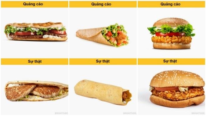 'Sự thật mất lòng' giữa hình quảng cáo và thực tế trong menu thức ăn