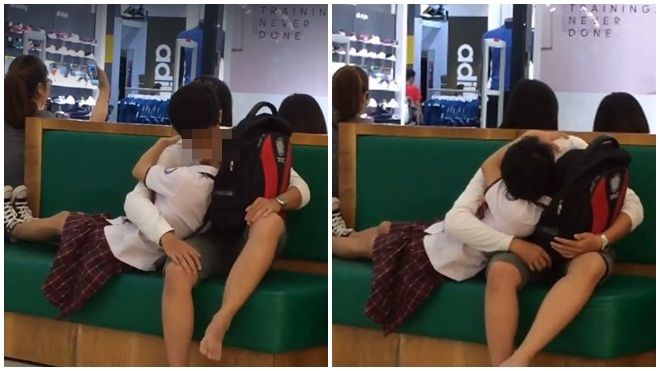 Cặp đôi cấp 3 thản nhiên 'diễn cảnh nóng' giữa trung tâm thương mại ở Sài Gòn
