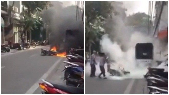 Cụ bà nhanh trí cứu xe cháy khi các nam thanh niên bất lực đứng nhìn