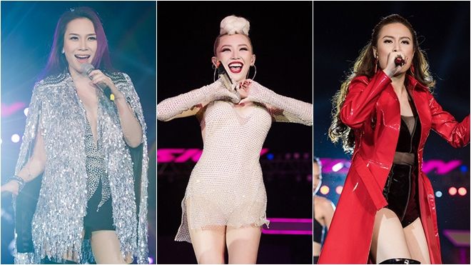 Mỹ Tâm - Tóc Tiên - Hoàng Thùy Linh mặc gợi cảm nhảy tưng bừng cùng 20.000 khán giả Hà Nội