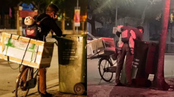 Công an xác nhận ông bố địu con nhặt rác chỉ là màn kịch