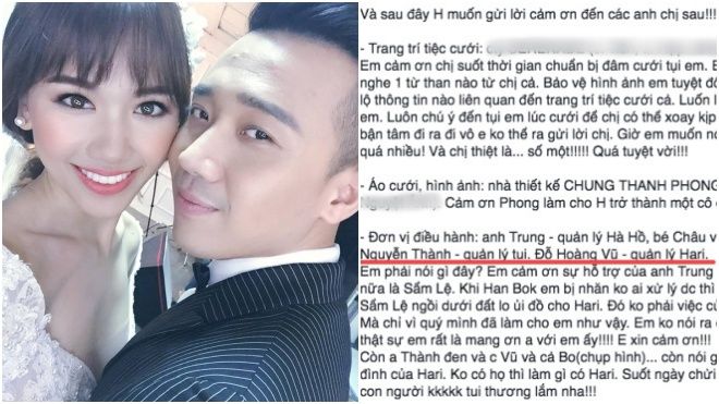 Hari Won copy status cám ơn của chồng, kí tên 'vợ Trấn Thành' đóng dấu chủ quyền