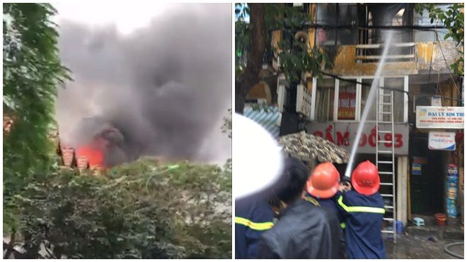 Đang cháy lớn trên phố Phùng Hưng, Hà Nội