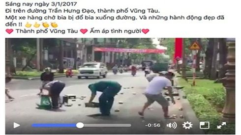 Thay vì hôi của, người dân Vũng Tàu giúp tài xế xe tải gom hàng trăm lon bia