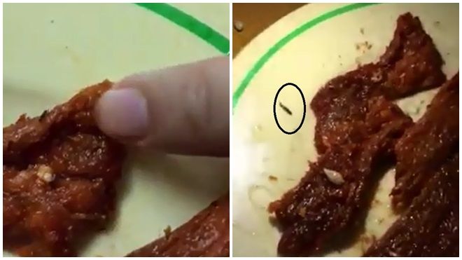 Đà Nẵng: Nghi vấn sinh vật lạ bò lổm ngổm trong miếng bò khô