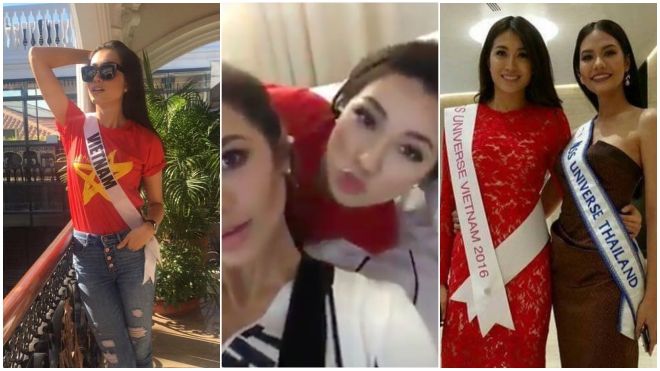 Lệ Hằng mặc áo cờ đỏ sao vàng, nhắng nhít bên bạn chung phòng Thái Lan