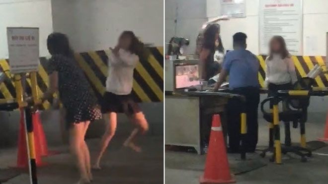 8 cô gái hỗn chiến ở bãi giữ xe Biên Hòa, bảo vệ xịt bình cứu hỏa giải tán