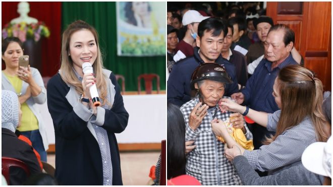 Mỹ Tâm cùng bố đi trao quà Tết cho bà con nghèo tại Quảng Nam