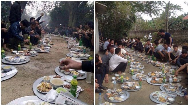 Đã ăn cỗ thì phải mỗi người một mâm, ngồi dọc đường làng như thế này mới là 'chất nhất Vịnh Bắc Bộ'