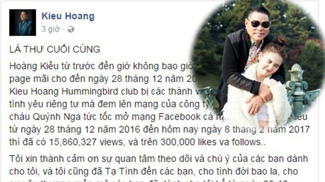 Tỷ phú Hoàng Kiều tuyên bố đóng facebook, gửi lời nhớ thương cuộc tình cũ
