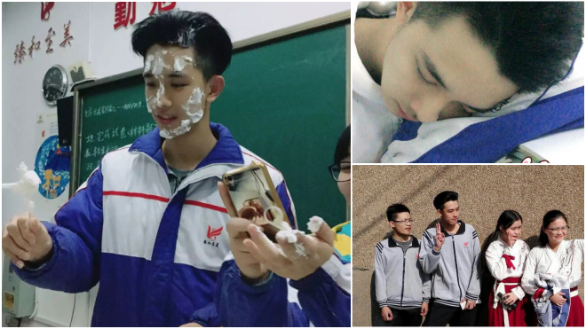 Nam sinh Trung Quốc vẫn 'siêu cấp' đẹp trai dù mặt trét đầy bánh kem!