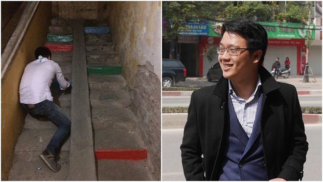 Chồng sơn cầu thang khu tập thể thành màu 'cầu vồng' để tặng vợ