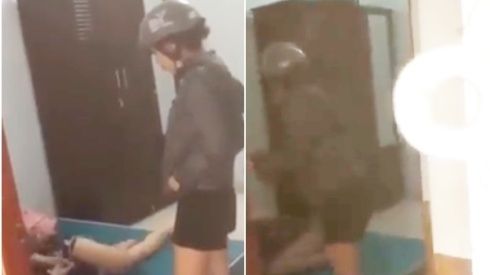 Cô gái ho liên tục, co quắp người sợ hãi khi bị người yêu cũ của bạn trai xịt hơi cay vào mặt