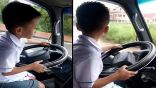 Bé trai Mỹ 8 tuổi tự lái xe tải đi mua hamburger