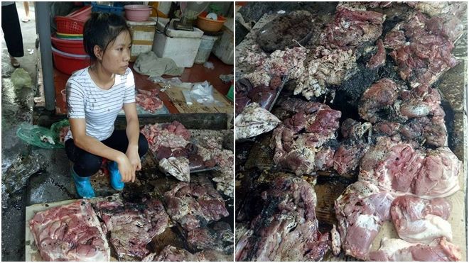 Phẫn nộ hình ảnh người phụ nữ bị hắt dầu luyn và đe dọa vì bán thịt lợn giá rẻ