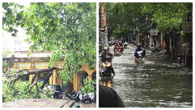 Hà Nội: Mưa lớn kèm gió mạnh bất ngờ trút xuống khiến nhiều tuyến đường ngập nặng