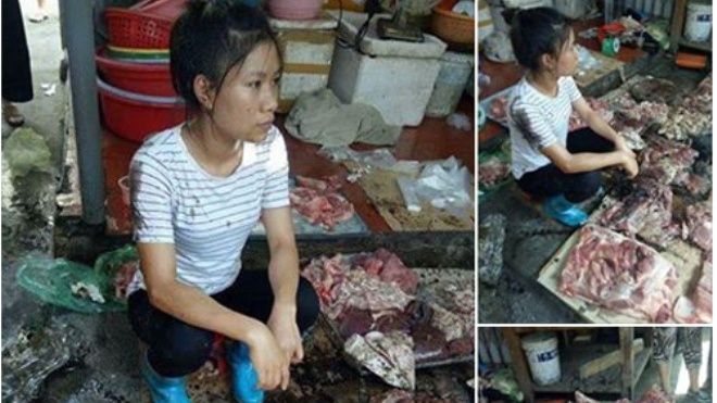 Bắt khẩn cấp hai đối tượng hắt dầu luyn trộn chất thải vào sạp thịt lợn ở chợ Lương Văn Can