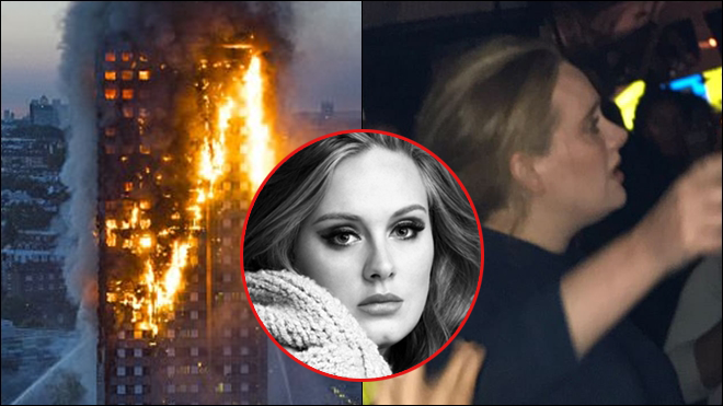 Adele ôm chặt mọi người dưới khung cảnh kinh hoàng của vụ cháy tại Anh