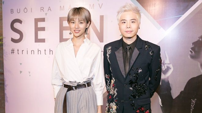Phí Phương Anh rạng rỡ sánh đôi Trịnh Thăng Bình trong họp báo MV 'Seen'