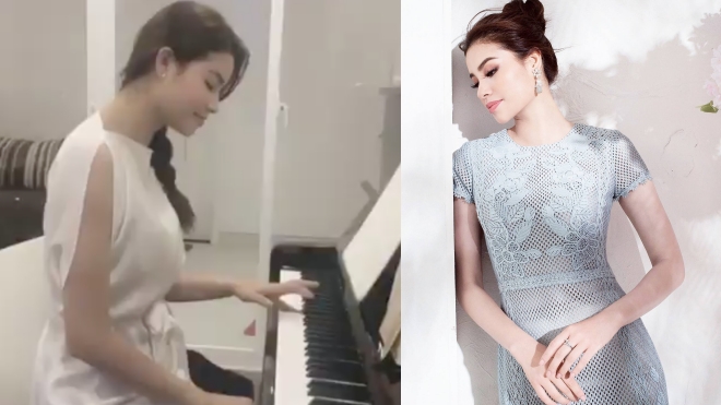 Phạm Hương 'đốn tim' fan khi vừa đàn vừa hát 'Tôi thấy hoa vàng trên cỏ xanh'