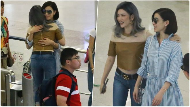 Lý Nhã Kỳ hạnh phúc, ôm chặt Xa Thi Mạn tại sân bay