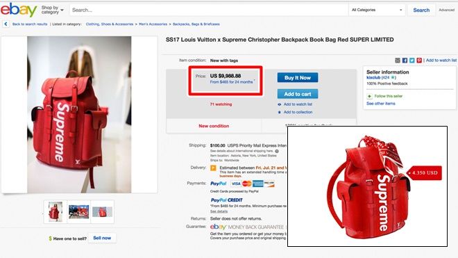 Bị nâng giá lên tới 5000 USD, tín đồ Louis Vuitton x Supreme có nguy cơ 'ăn quả đắng' khi mua hàng trên eBay