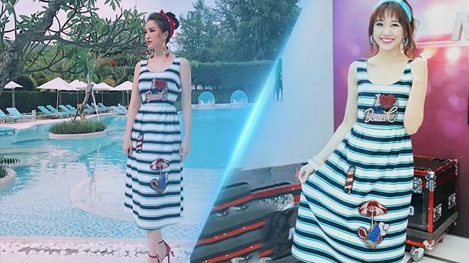 Bảo Thy diện cùng mẫu đầm với Hari Won: Người tông đỏ rực rỡ, người sắc xanh xinh xắn