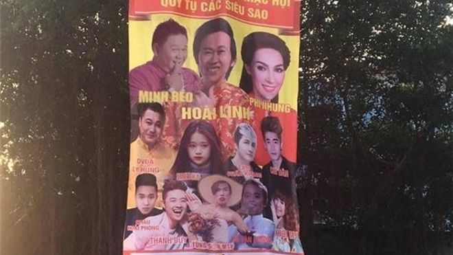 Sốc: Minh Béo - Tùng Sơn được gọi là 'siêu sao' và xếp ngang hàng với NSƯT Hoài Linh trên pano quảng cáo, Sở VH-TT Bình Định lên tiếng