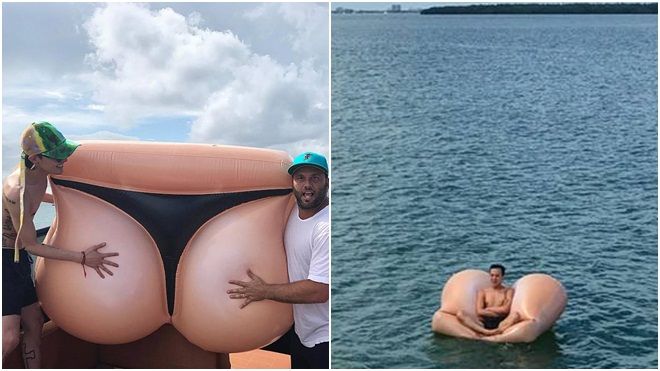 G-Dragon khoe ngực trần gầy nhom, đùa giỡn phao tắm hình vòng ba của Kim Kardashian