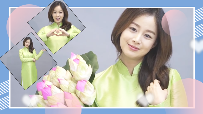 Kim Tae Hee nói 'Xin chào' và khoe bụng bầu trong áo dài truyền thống Việt Nam