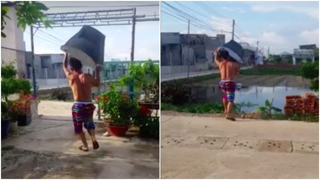 Clip hot nhất cộng đồng mạng hôm nay: Ném tivi xuống hồ nước vì đội tuyển Việt Nam thua?